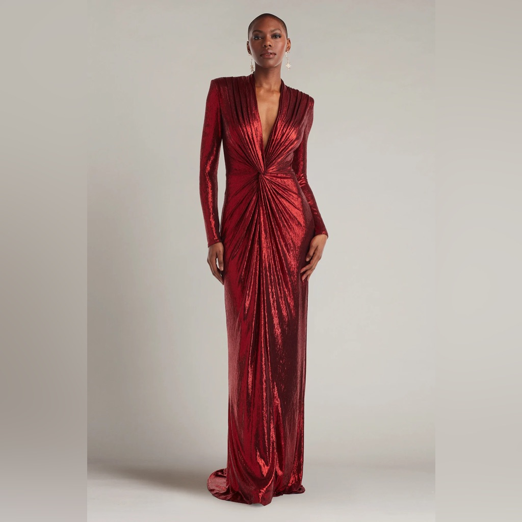 Tadashi Shoji - Ferrum Metallic Twist Drape Gown